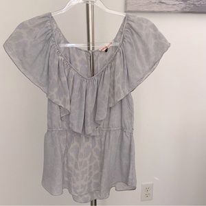 Rebecca Taylor Silk Top Grey Leopard Print